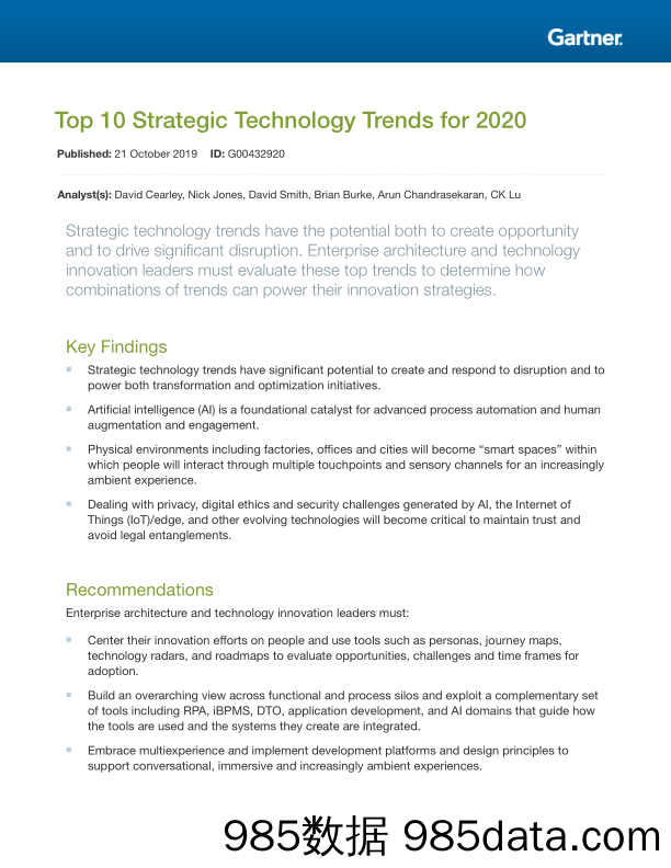 Gartner-2020年十大战略技术趋势（英文）-2019.10.21