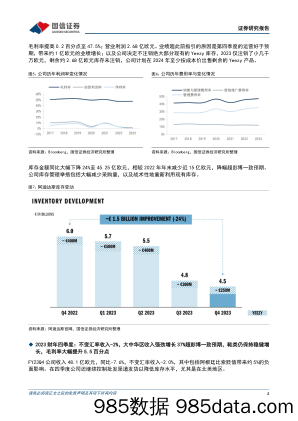 【服饰服装报告】纺织服装海外跟踪系列三十九：阿迪达斯库存下降24%25，四季度大中华区收入增长37%25-240315-国信证券插图3