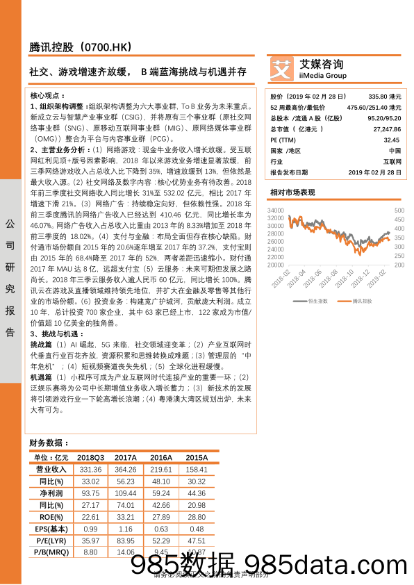 【游戏】艾媒-腾讯控股公司研究：社交、游戏增速齐放缓， B端蓝海挑战与机遇并存-2019.2