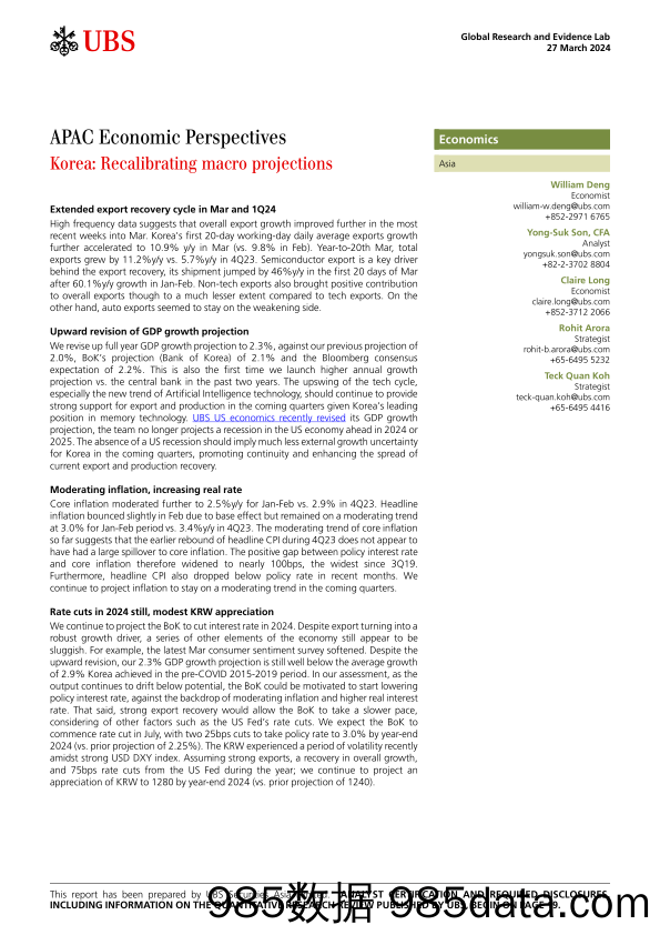 UBS Economics-APAC Economic Perspectives _Korea Recalibrating macro proje...-107248951