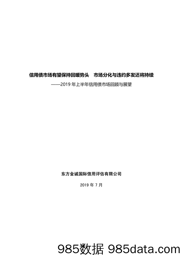 【金融_证券】2019年上半年信用债市场发展回顾与展望-东方金城-2019.7