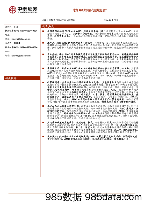 固定收益专题：地方AMC如何参与区域化债？-240403-中泰证券插图