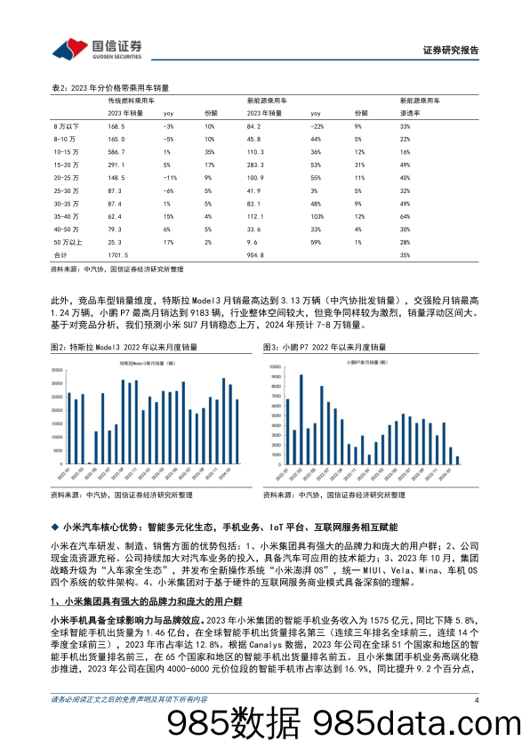 小米汽车系列二：首款纯电轿车上市并开启交付，打造人车家全生态-240407-国信证券插图2