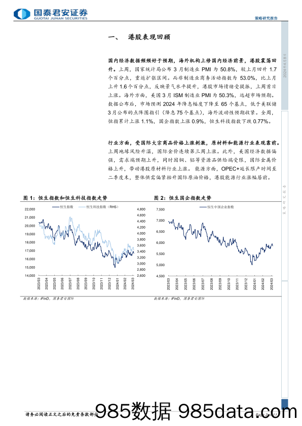 策略研究报告：港股红利为主，关注科技制造与出口链-240408-国泰君安插图1