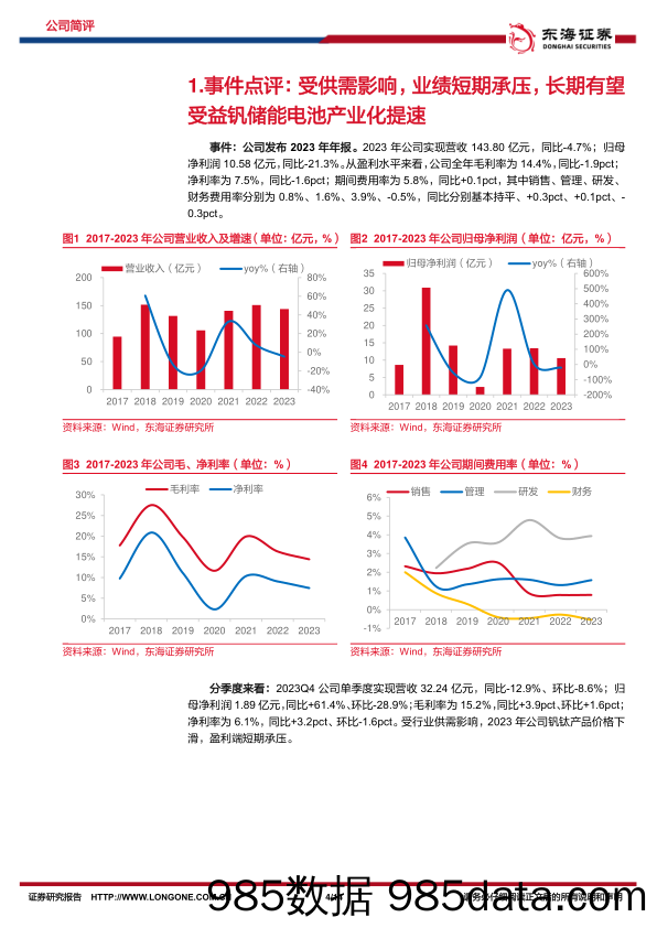 钒钛股份-000629.SZ-公司简评报告：业绩短期承压，静待液流电池产业化东风-20240401-东海证券插图3