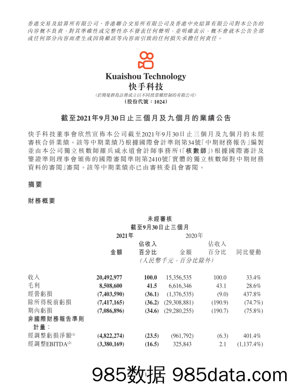 20211206-【财报】快手2021Q3财报