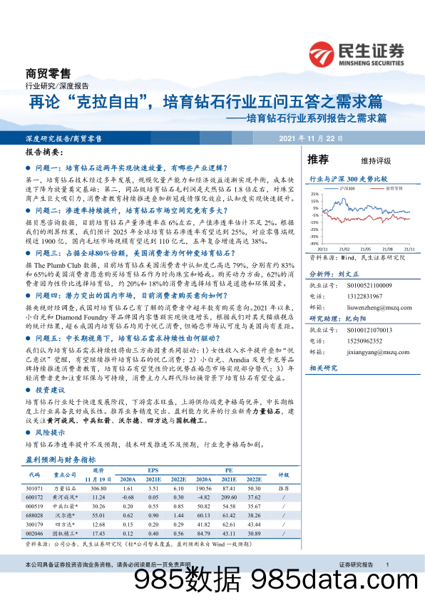 20211222-【钻石行业】商贸零售行业培育钻石行业系列报告之需求篇：再论“克拉自由”，培育钻石行业五问五答之需求篇-20211122-民生证券