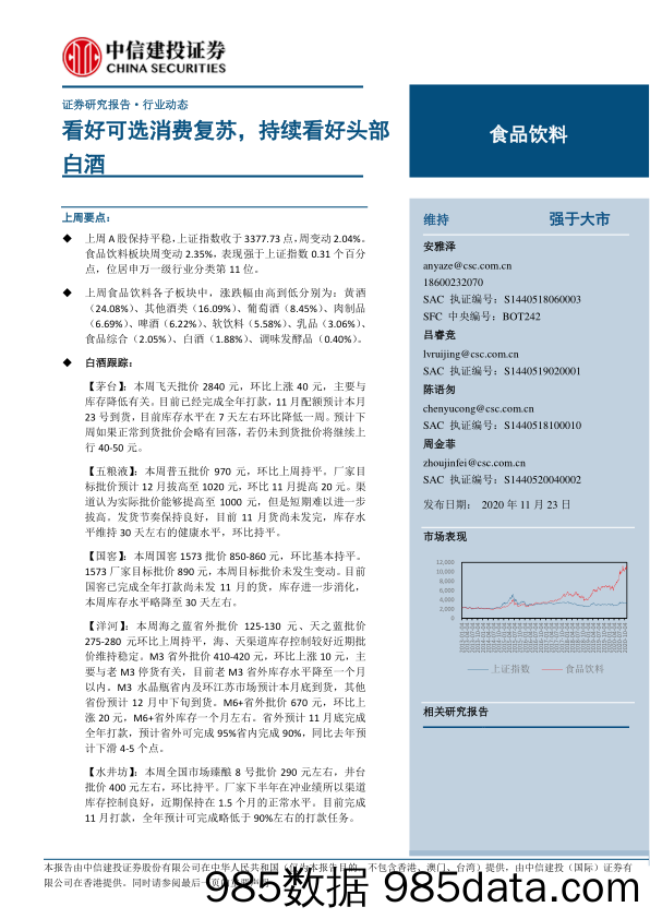 【酒市场研报】食品饮料行业：看好可选消费复苏，持续看好头部白酒-20201123-中信建投