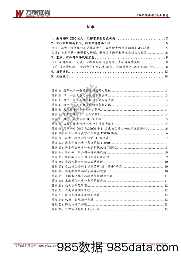 【双11  618电商】商业贸易行业化妆品双十一电商数据跟踪专题：双十一线上数据亮眼，颜值经济势不可挡-20201116-万联证券插图1