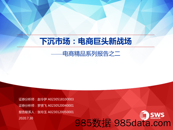 【电商行业】电商行业精品系列报告之二：下沉市场，电商巨头新战场-20200730-申万宏源