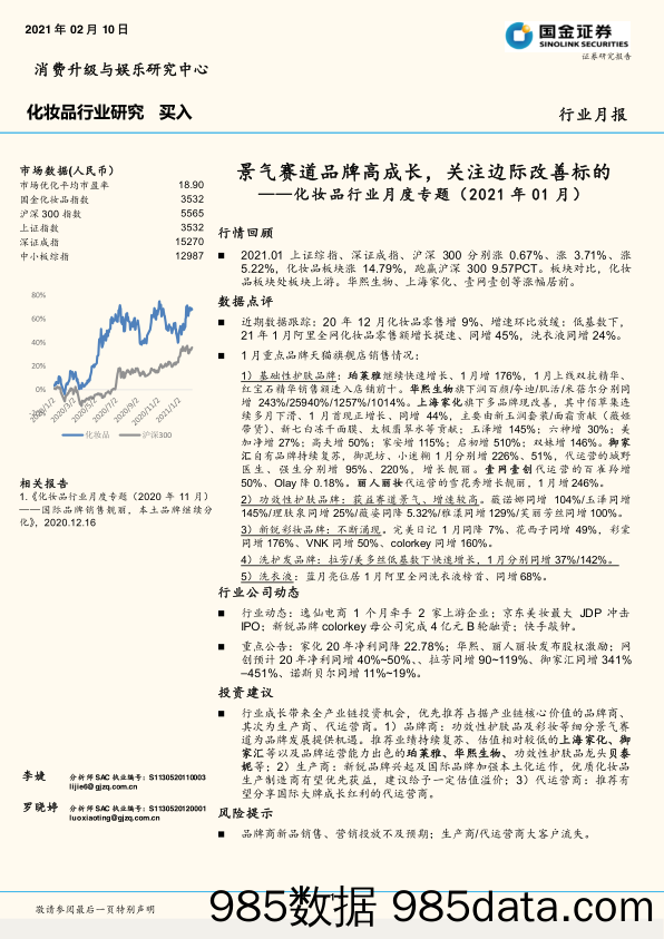 【最新品牌研报】化妆品行业月度专题（2021年01月）：景气赛道品牌高成长，关注边际改善标的-20210210-国金证券