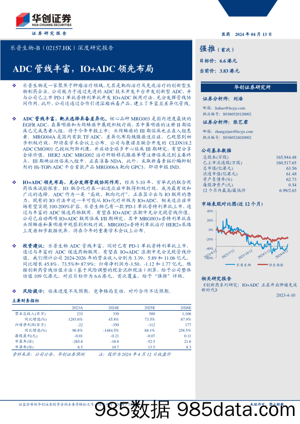 乐普生物-B(02157.HK)深度研究报告：ADC管线丰富，IO%2bADC领先布局-240413-华创证券插图