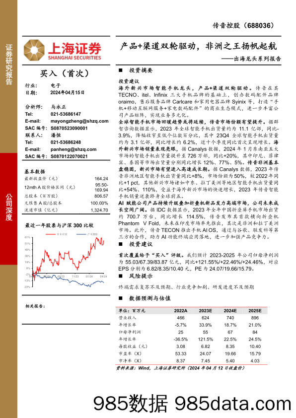 传音控股-688036.SH-出海龙头系列报告：产品+渠道双轮驱动，非洲之王扬帆起航-20240415-上海证券