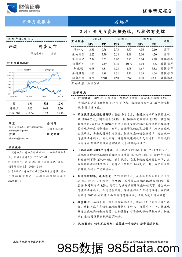 【最新地产研报】房地产行业月度报告：2月，开发投资数据亮眼，后续仍有支撑-20210317-财信证券