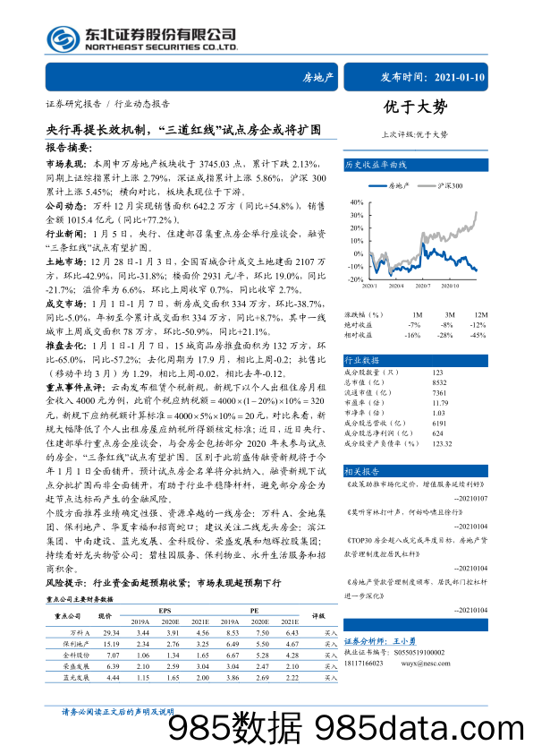 【最新地产研报】房地产行业：央行再提长效机制，“三道红线”试点房企或将扩围-20210110-东北证券插图