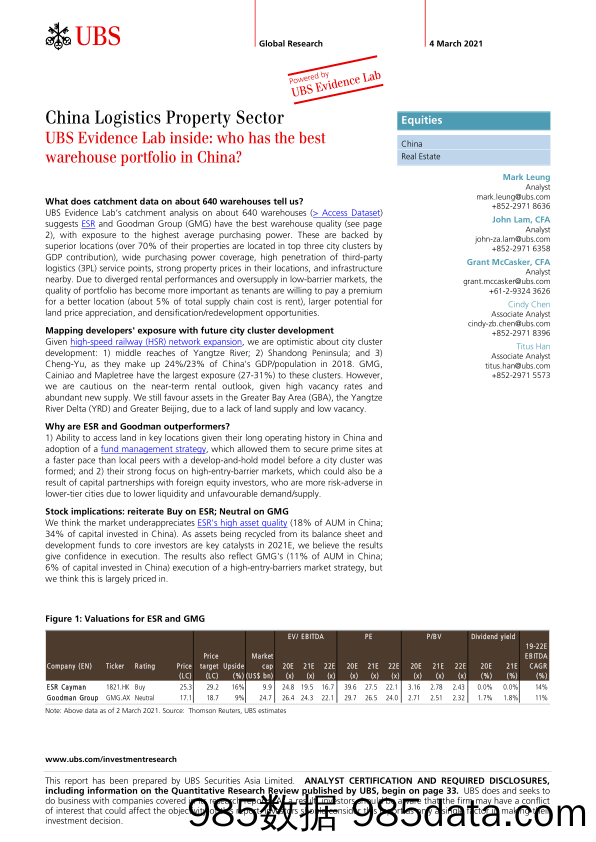 【最新地产研报】瑞银-中国房地产行业-中国物流地产：谁拥有中国最好的仓库组合？-2021.3.4