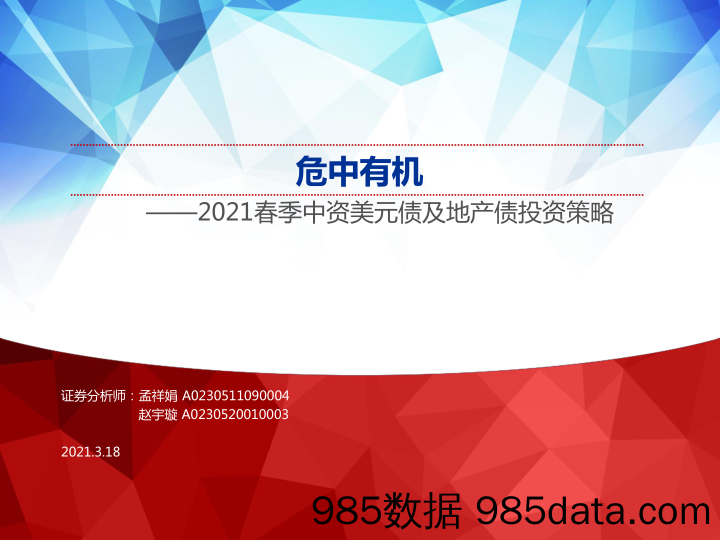 【地产最新研报】2021春季中资美元债及地产债投资策略：危中有机-20210318-申万宏源