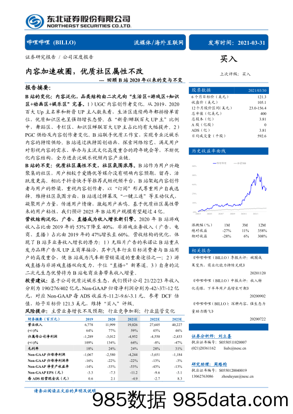 【B站运营】回顾B站2020年以来的变与不变：内容加速破圈，优质社区属性不改-东北证券-20210331