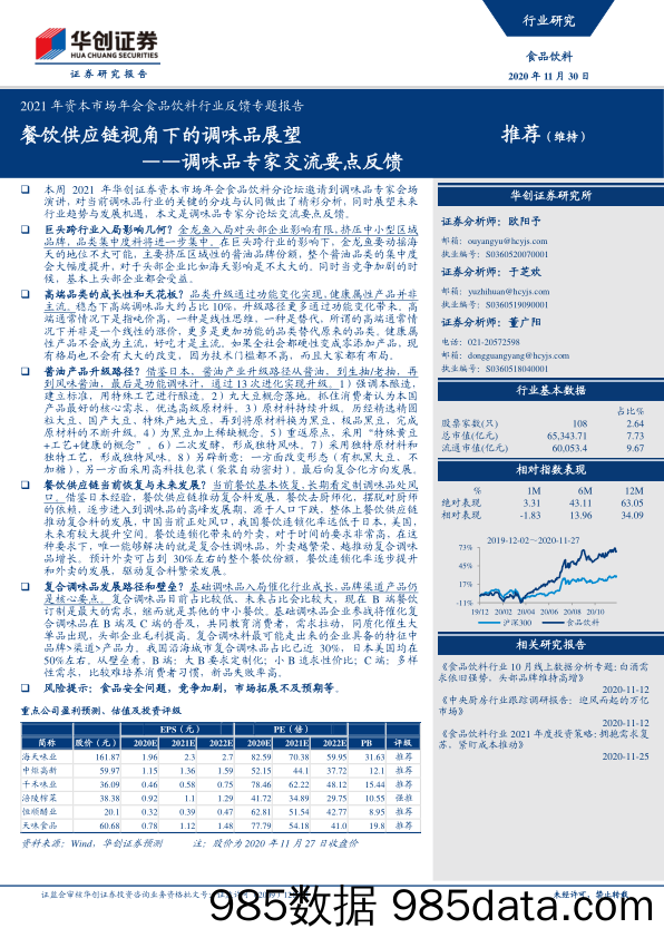 【食品饮料-研报】2021年资本市场年会食品饮料行业反馈专题报告：调味品专家交流要点反馈，餐饮供应链视角下的调味品展望-20201130-华创证券