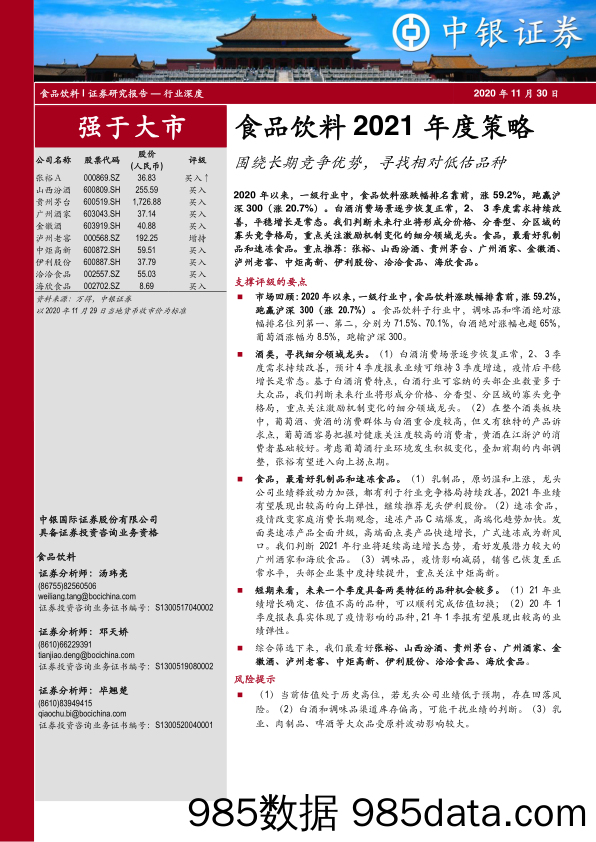 【食品饮料-研报】食品饮料行业2021年度策略：围绕长期竞争优势，寻找相对低估品种-20201130-中银国际