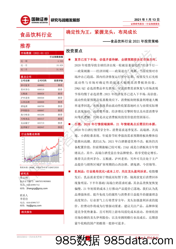 【食品饮料-研报】食品饮料行业2021年投资策略：确定性为王，紧握龙头，布局成长-20210113-国融证券