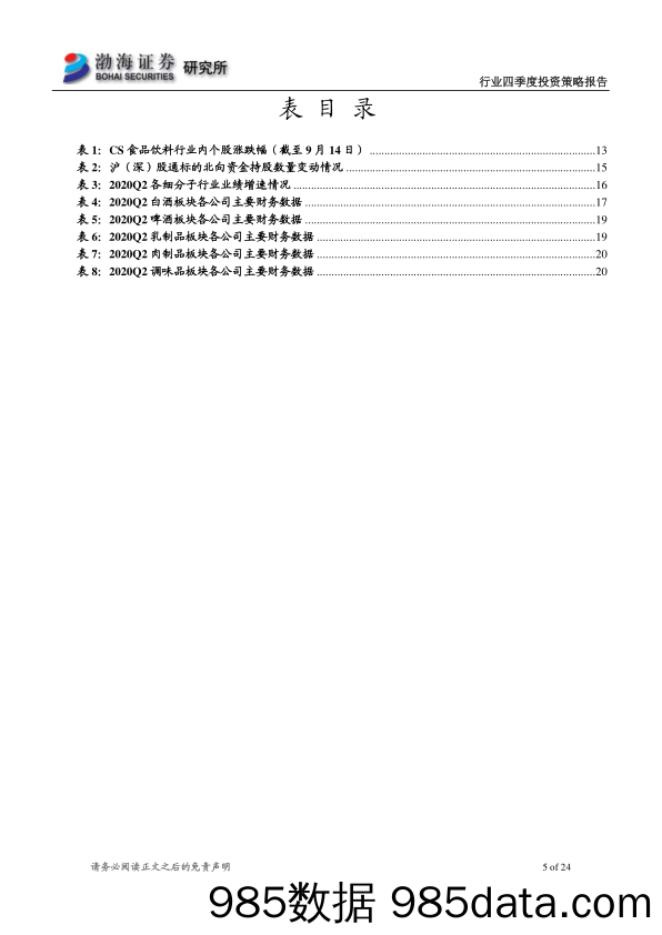 【食品饮料-研报】食品饮料行业四季度投资策略：中期业绩兑现，逻辑转向长期-20200914-渤海证券插图4