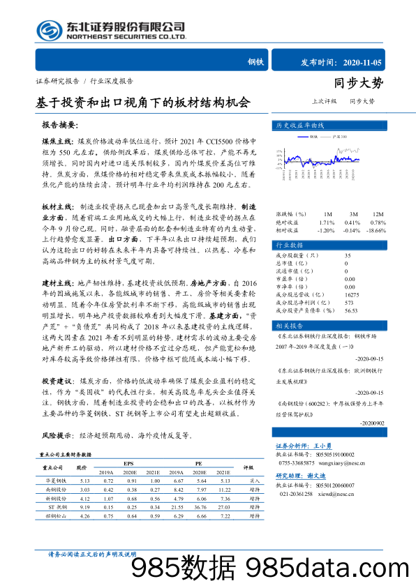 【出口贸易】钢铁行业：基于投资和出口视角下的板材结构机会-20201105-东北证券