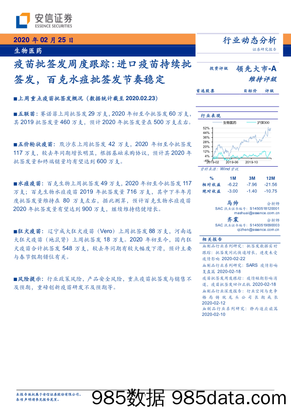 【进口贸易】生物医药行业动态分析：疫苗批签发周度跟踪，进口疫苗持续批签发，百克水痘批签发节奏稳定-20200225-安信证券