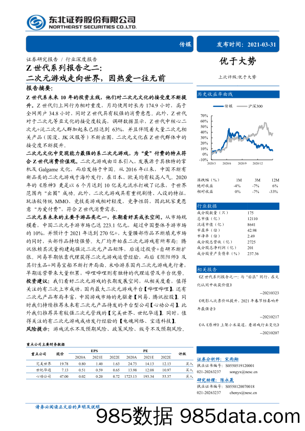 【游戏市场研报】传媒行业Z世代系列报告之二：二次元游戏走向世界，因热爱一往无前-20210331-东北证券