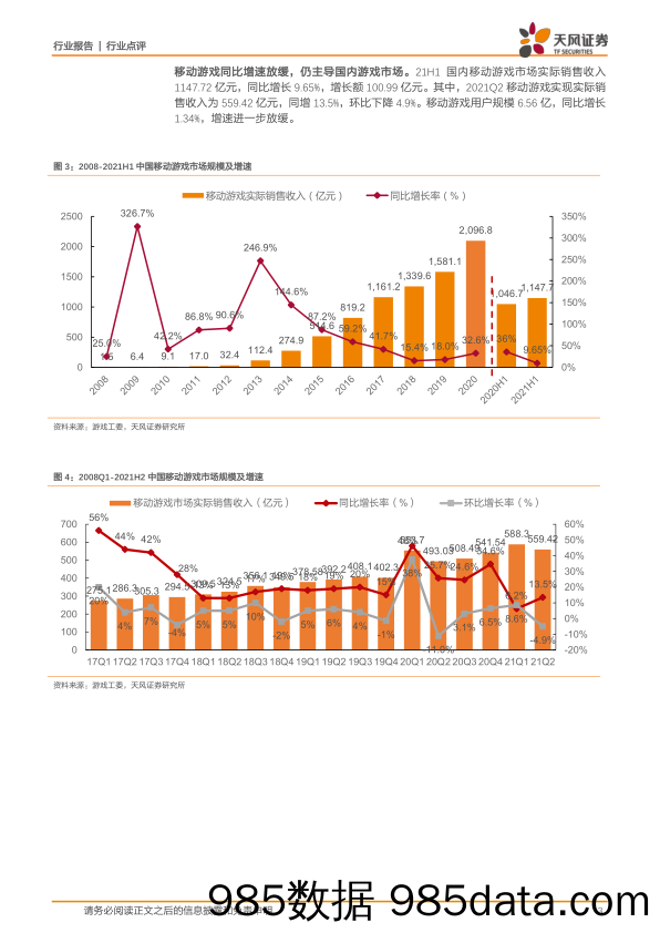 【游戏市场研报】互联网传媒行业游戏中报总结：高基数下保持增长，出海势不可挡，未保监管落地，增速有望修复-20210908-天风证券插图2