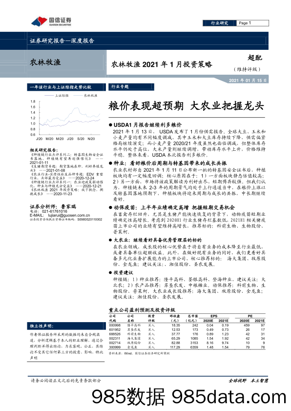 【农林牧渔-研报】农林牧渔行业2021年1月投资策略：粮价表现超预期，大农业把握龙头-20210115-国信证券插图