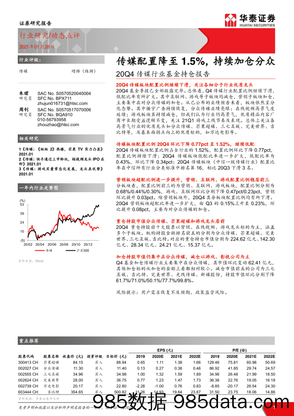 【广告传媒-研报】20Q4传媒行业基金持仓报告：_传媒配置降至1.5%，持续加仓分众-20210128-华泰证券