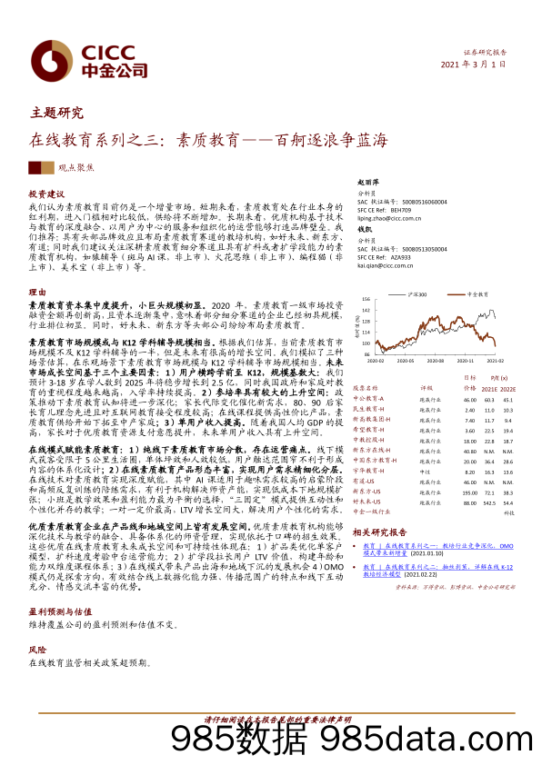 20210713-【教育】教育行业在线教育系列之三：素质教育，百舸逐浪争蓝海-中金公司-20210301