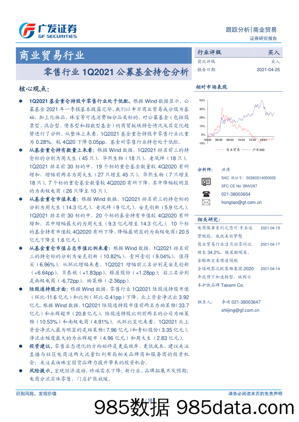 【零售 新零售-研报】商业贸易行业跟踪分析：零售行业1Q2021公募基金持仓分析-20210425-广发证券