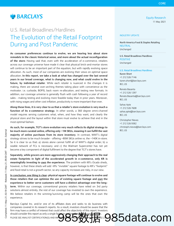 【零售 新零售-研报】巴克莱-美股零售行业：大流行期间和之后零售业足迹的演变-2021.5.11