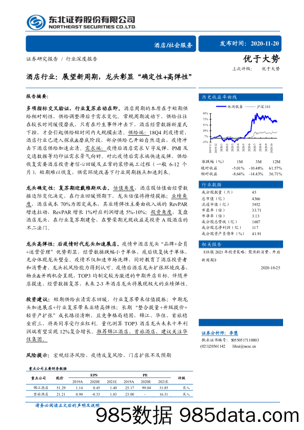 【酒店市场研报】酒店行业：展望新周期，龙头彰显“确定性+高弹性”-20201120-东北证券