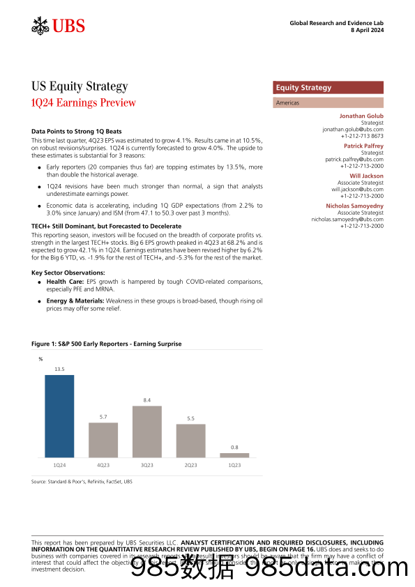 UBS Equities-US Equity Strategy _1Q24 Earnings Preview_ Golub-107450822