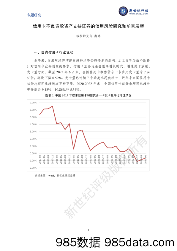 信用卡不良贷款资产支持证券的信用风险研究和前景展望