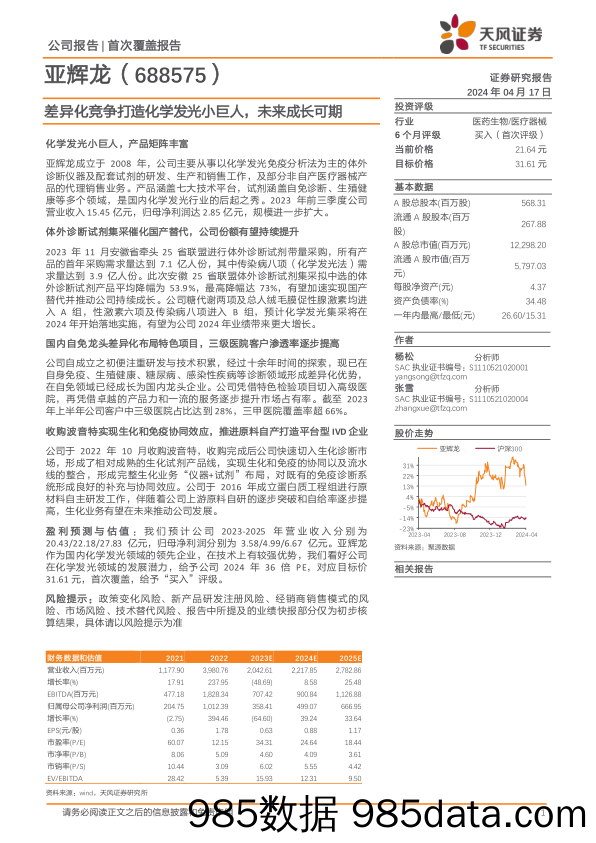 亚辉龙-688575.SH-差异化竞争打造化学发光小巨人，未来成长可期-20240417-天风证券