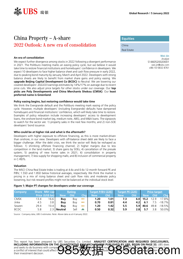 瑞银-中国房地产行业-2022年展望：整合的新时代-2022.1.5