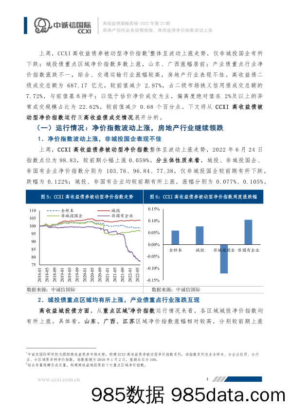 高收益债策略周报2022年第23期：房地产信托业务规模收缩，高收益债净价指数波动上涨-20220626-中诚信国际插图4