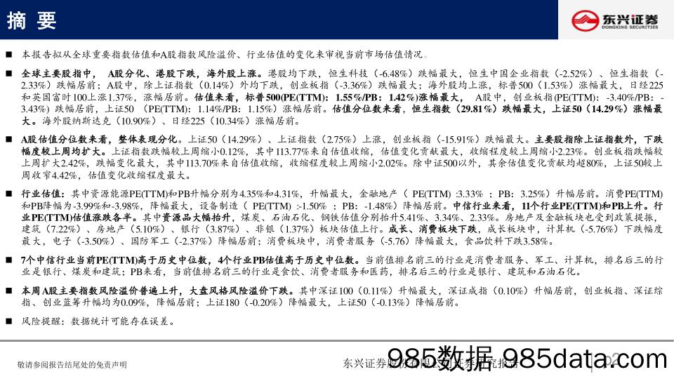 A股市场估值跟踪三十：资源品、房地产估值回升-20221128-东兴证券插图1