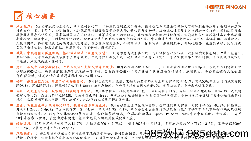 房地产行业月酝知风之地产行业：十月销售整体弱势，民企融资暖风不断-20221117-平安证券插图1