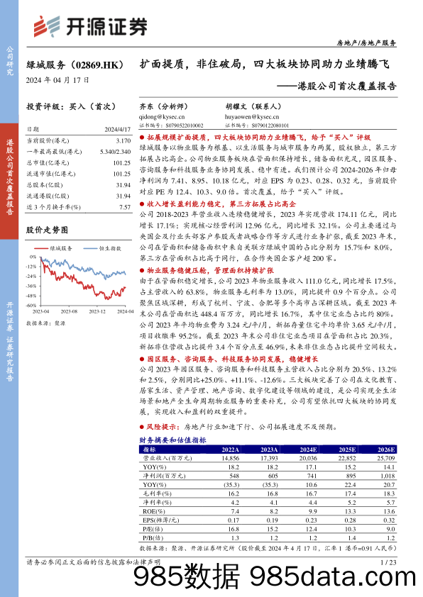 绿城服务(02869.HK)港股公司首次覆盖报告：扩面提质，非住破局，四大板块协同助力业绩腾飞-240417-开源证券