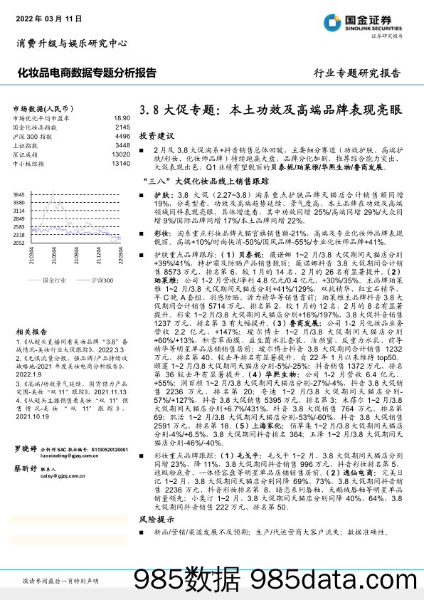 【品牌市场研报】化妆品电商行业数据专题分析报告：3.8大促专题，本土功效及高端品牌表现亮眼-20220311-国金证券插图