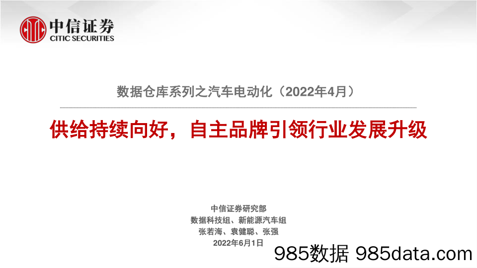 【品牌市场研报】新能源汽车行业数据仓库系列之汽车电动化（2022年4月）：供给持续向好，自主品牌引领行业发展升级-20220601-中信证券