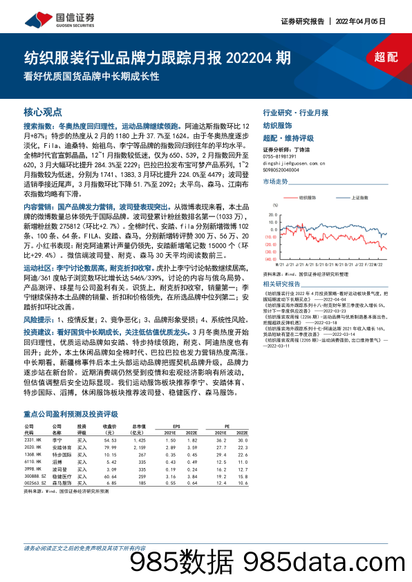 【品牌市场研报】纺织服装行业品牌力跟踪月报202204期：看好优质国货品牌中长期成长性-20220405-国信证券