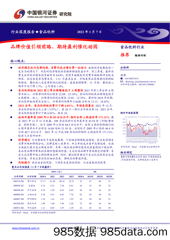 【品牌市场研报】食品饮料行业深度报告：品牌价值引领前路，期待盈利催化动因-20220107-银河证券