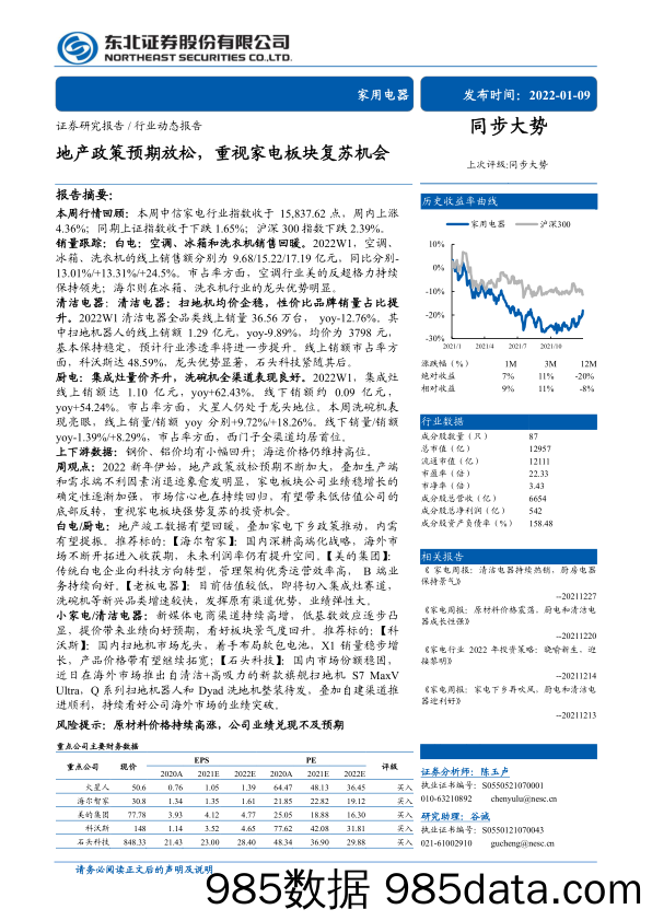 【家电市场报告】家用电器行业动态报告：地产政策预期放松，重视家电板块复苏机会-20220109-东北证券