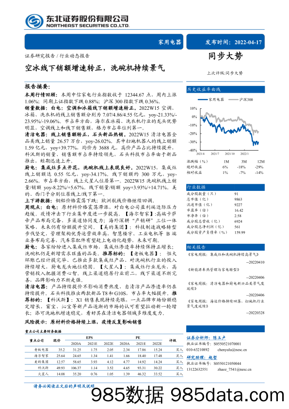 【家电市场报告】家用电器行业：空冰线下销额增速转正，洗碗机持续景气-20220417-东北证券